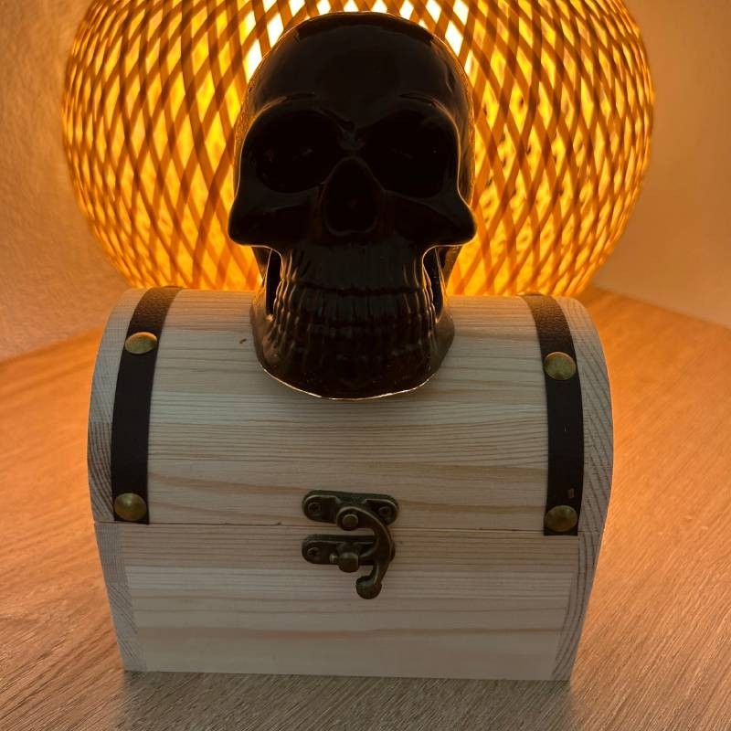 Crâne en Obsidienne + coffret en bois